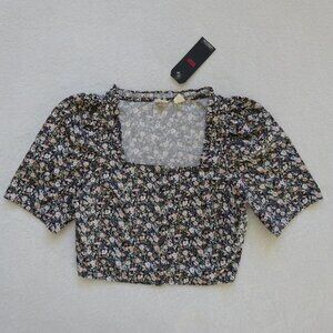 Levis Floral Cropped Blouse Top Womens Size M Multicolor Puff Sleeves